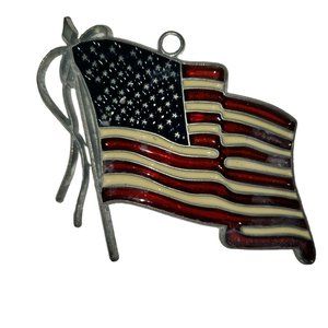 Vintage Handmade Stained Glass Look American Flag suncatcher Christmas ornament